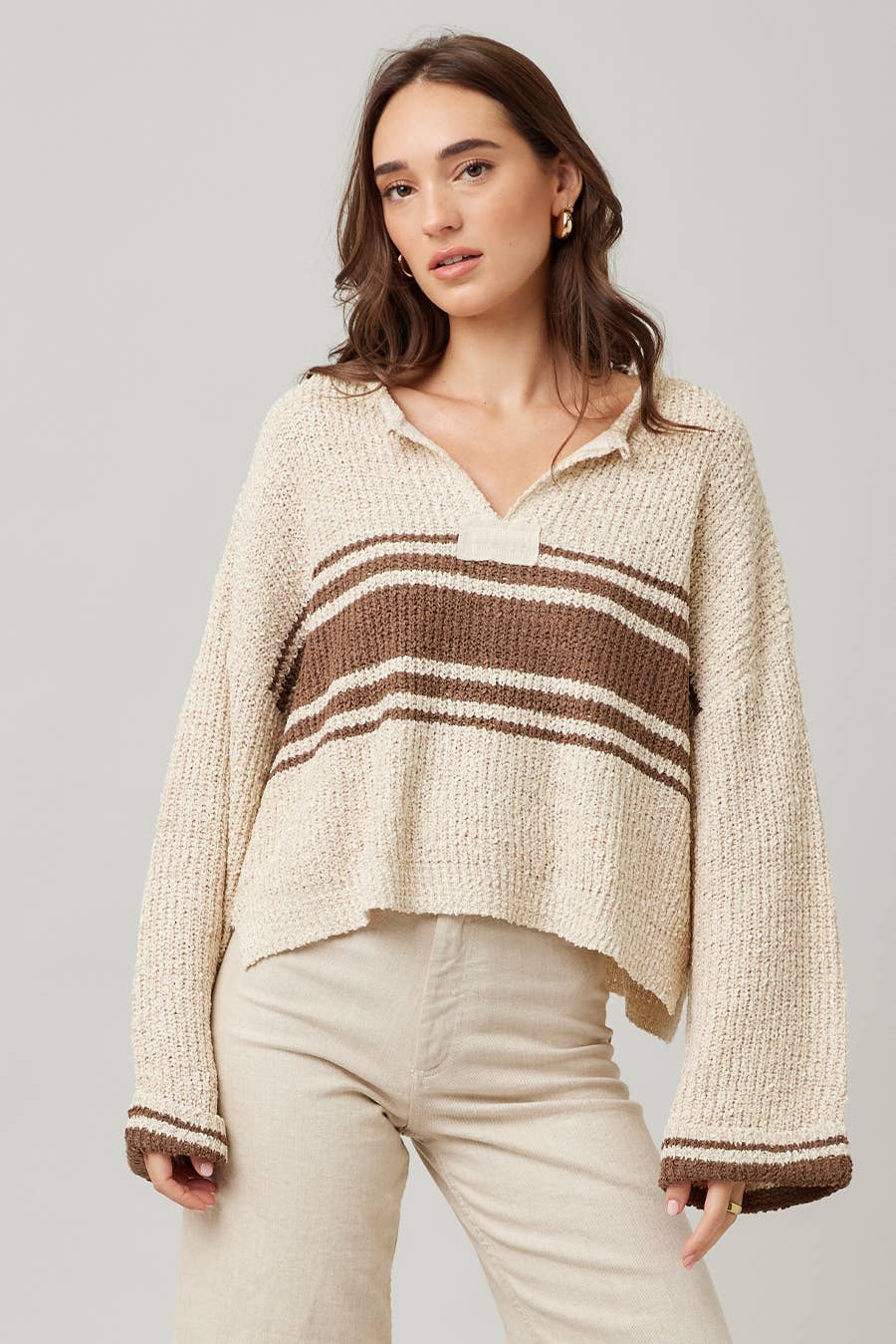 Patch Long Sleeve Stripe Sweater