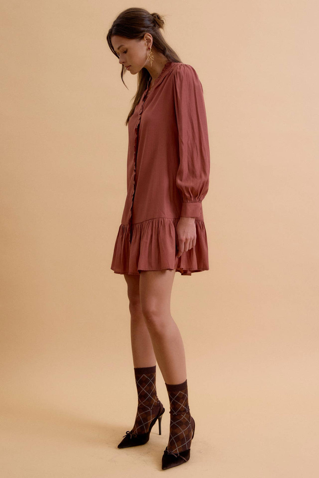 RUFFLED MINI SHIRT DRESS