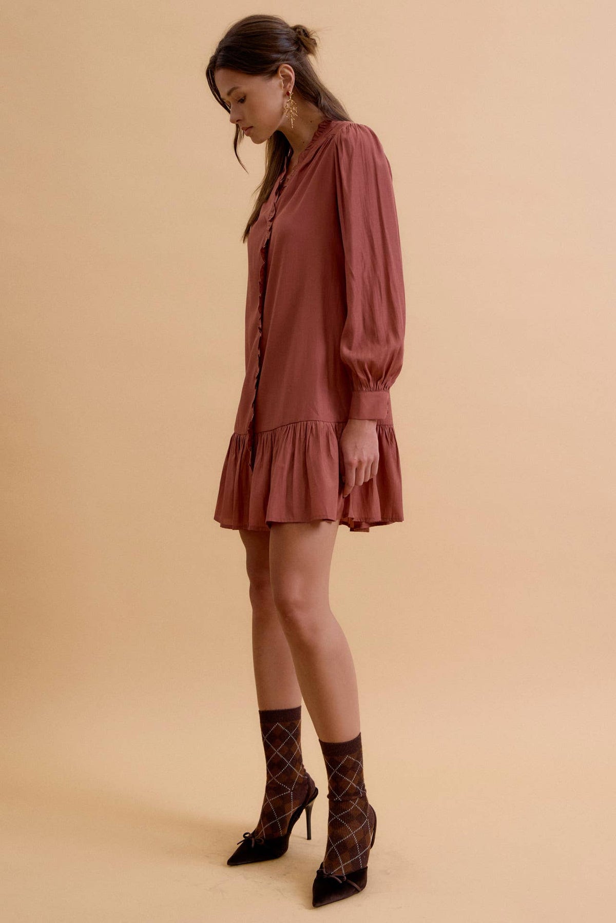 RUFFLED MINI SHIRT DRESS