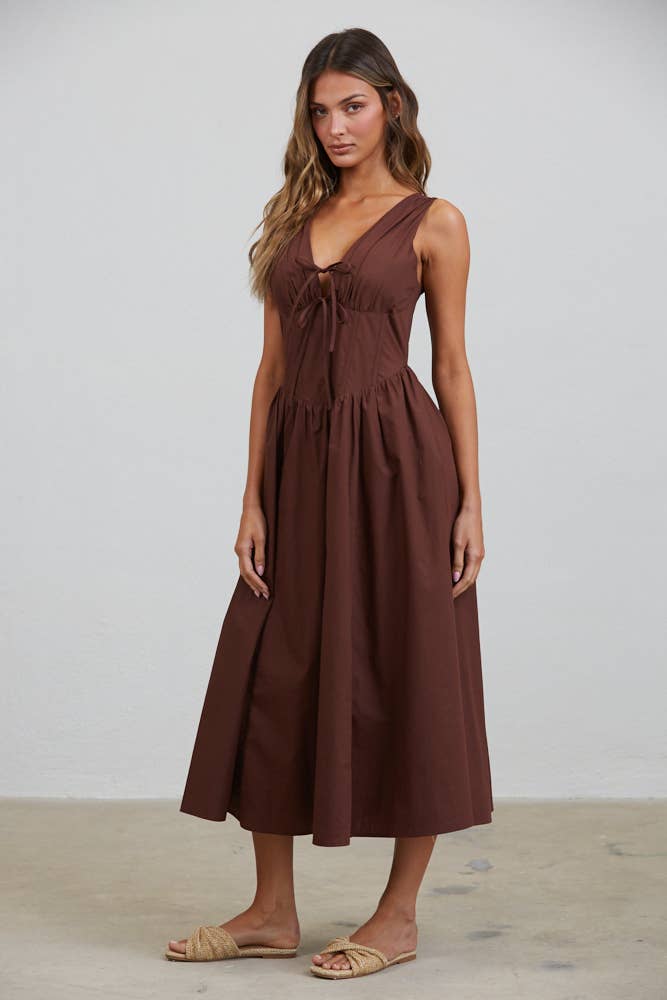 Rene Corset Mocha Midi Dress