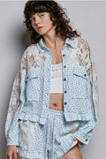 Blue Floral Lace Patchwork Jacket Top