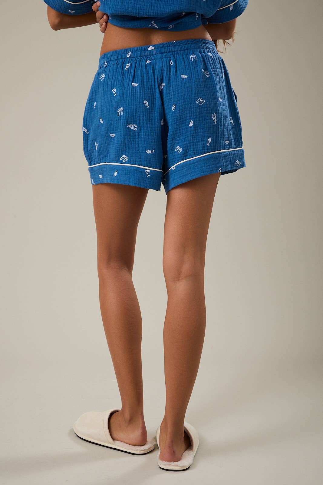 EMBROIDERED DETAIL PAJAMA SHORTS