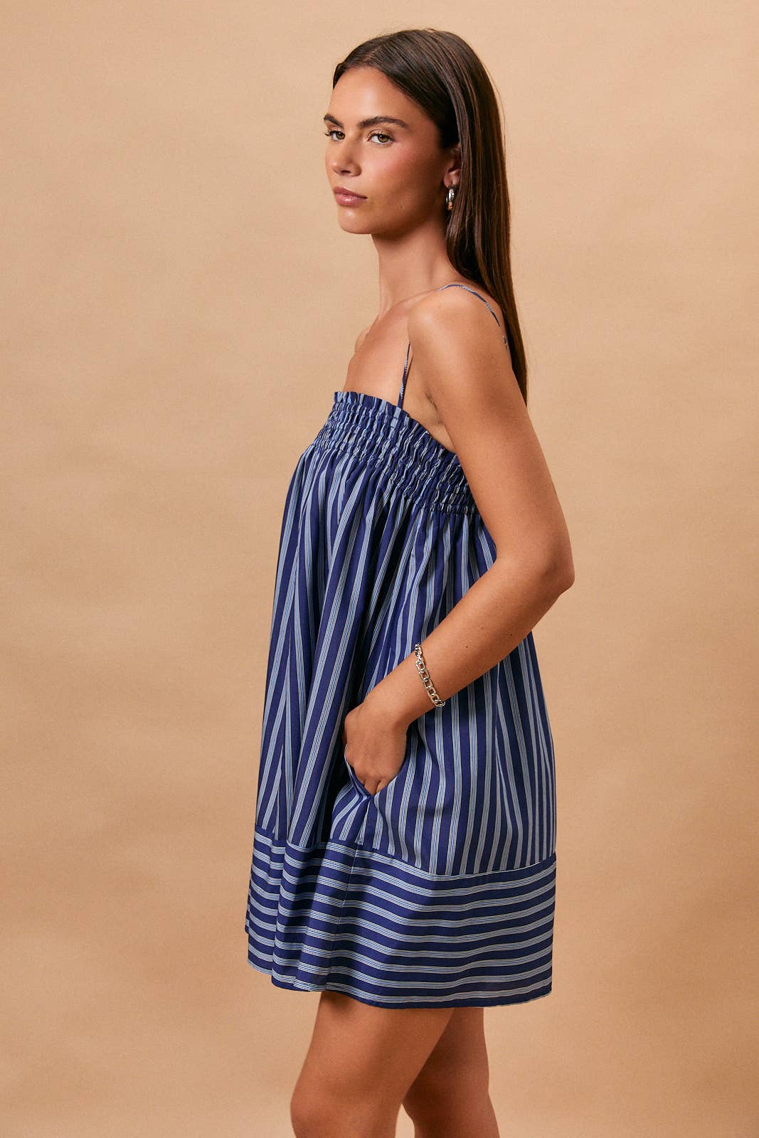 STRIPE SLEEVELESS MINI DRESS WITH SIDE POCKETS