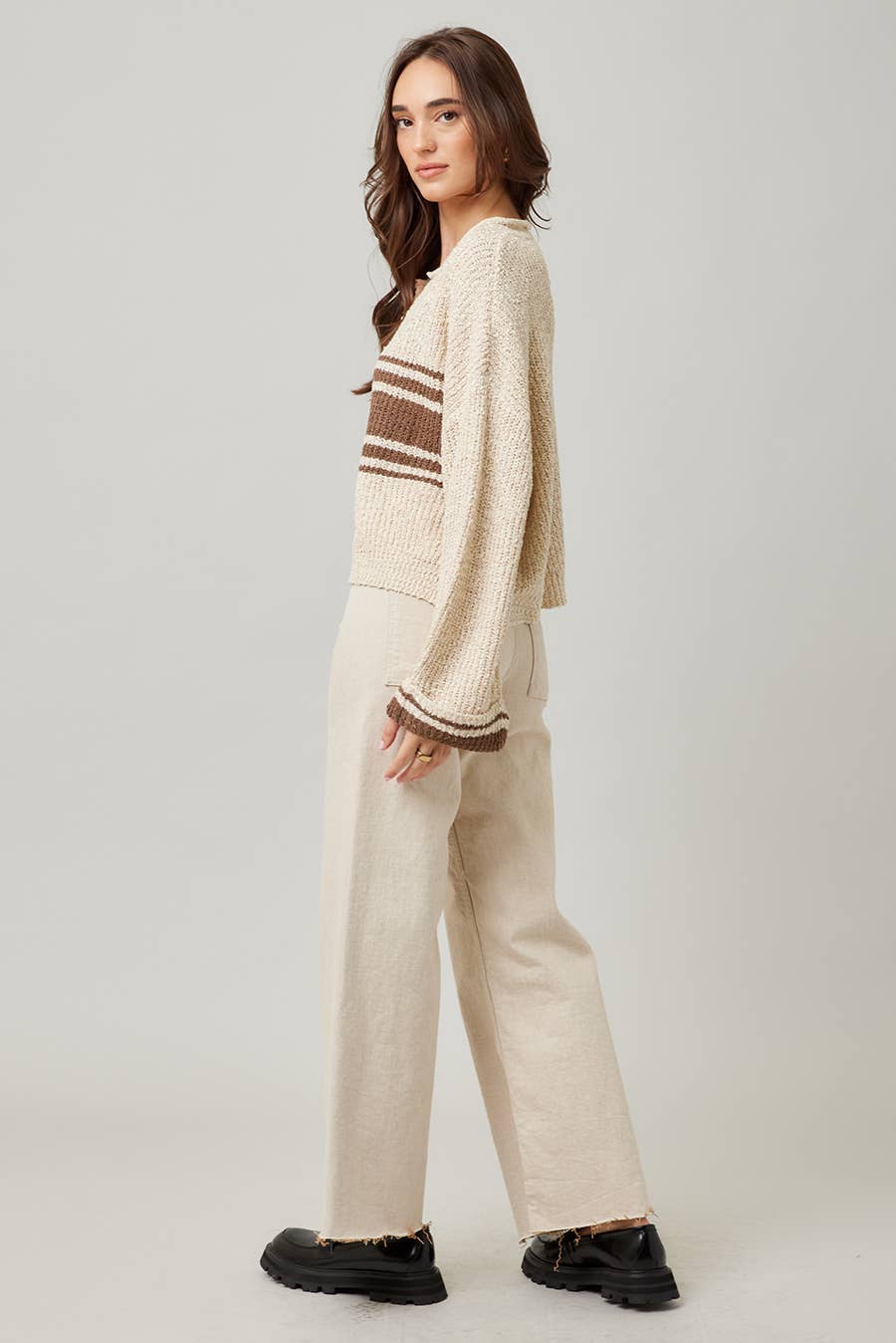 Patch Long Sleeve Stripe Sweater