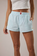 MID-RISE EMBO DETAIL SHORTS