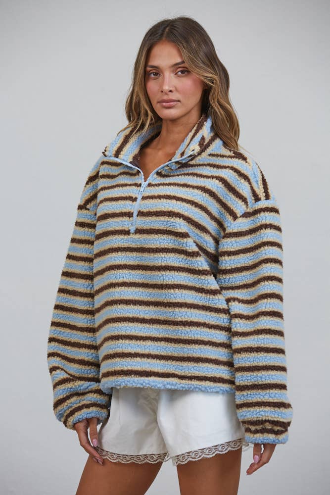 Sherpa Striped Half Zip Pullover