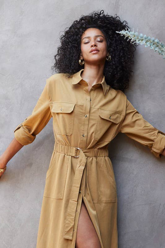 Kayla Button Up Utility Midi Dress
