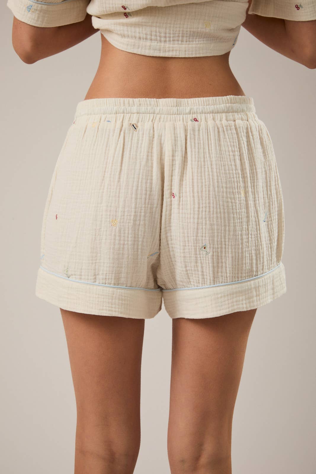 EMBROIDERED DETAIL PAJAMA SHORTS