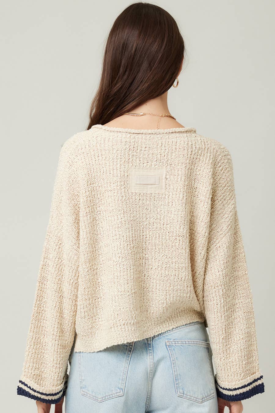 Patch Long Sleeve Stripe Sweater