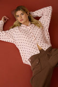POLKA DOT BUTTON DOWN RAW EDGE KNIT CARDIGAN