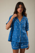 EMBROIDERED DETAIL SHORT SLEEVE PAJAMA TOP