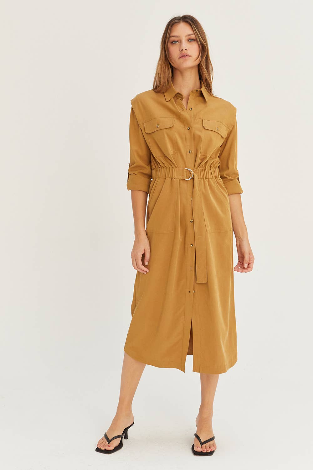 Kayla Button Up Utility Midi Dress