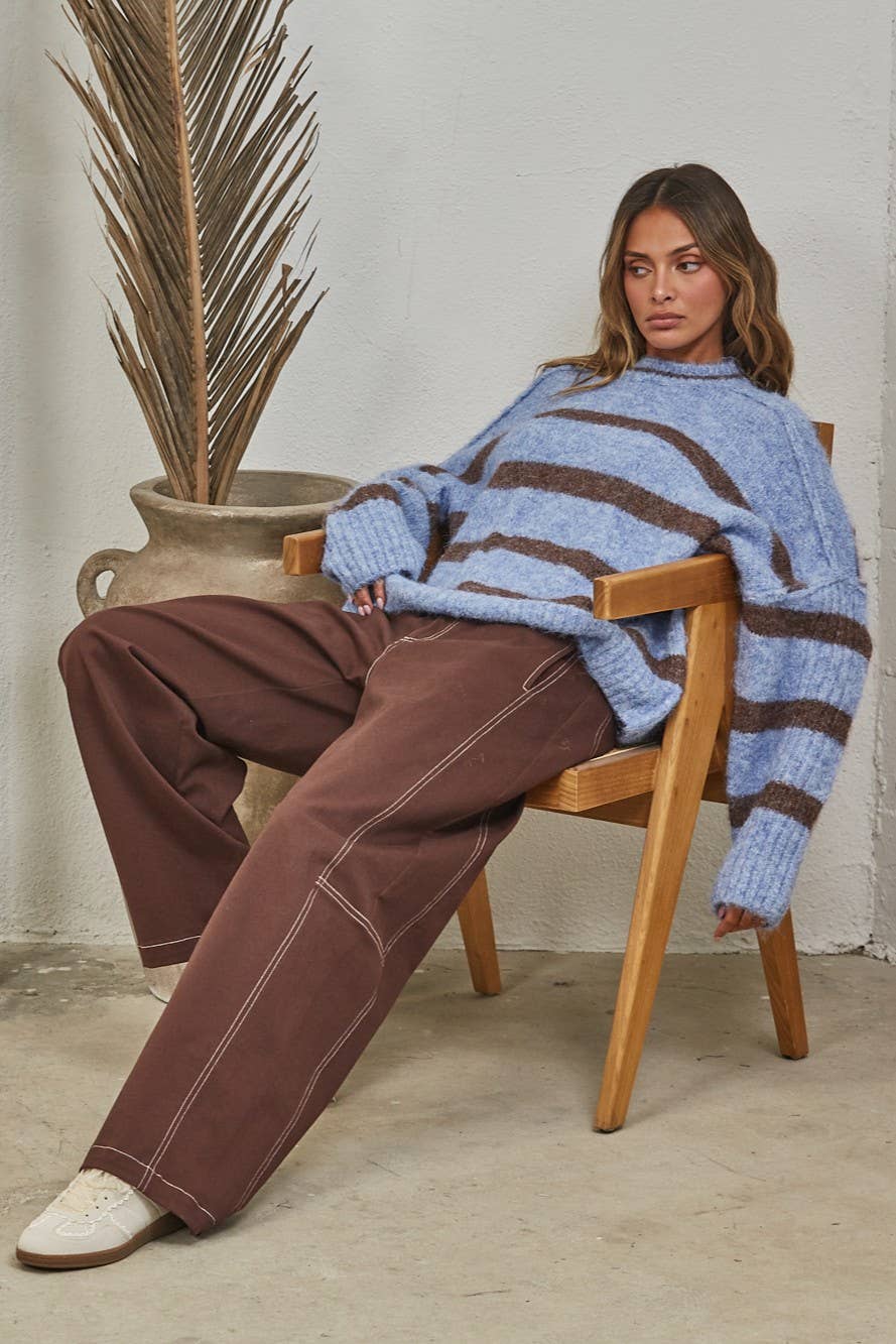 Fuzzy Boyfriend Fit Stripe Sweater
