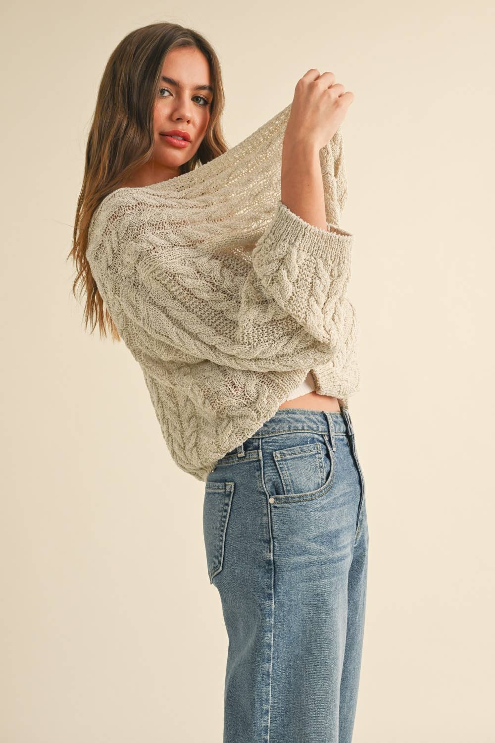 Stone Lightweight Cable Knit Cardigan