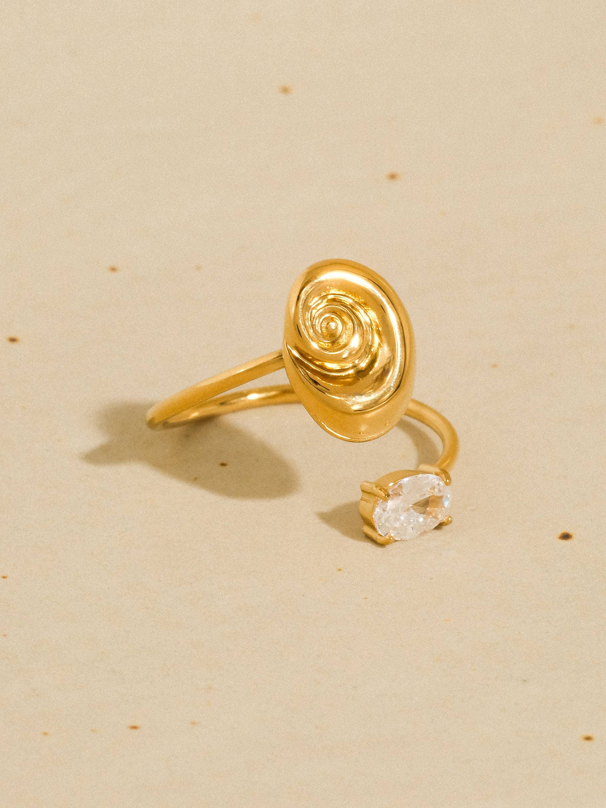Solenya 18K Gold Non-Tarnish Seashell CZ Statement Ring