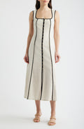 Contrast Piping Square Neck Button-Up Midi Dress