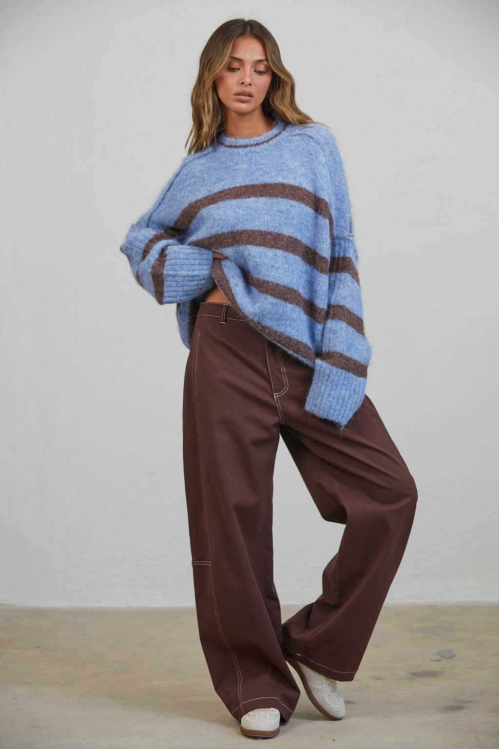 Fuzzy Boyfriend Fit Stripe Sweater