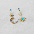 Blue Crystal Star and Moon Drop Earrings