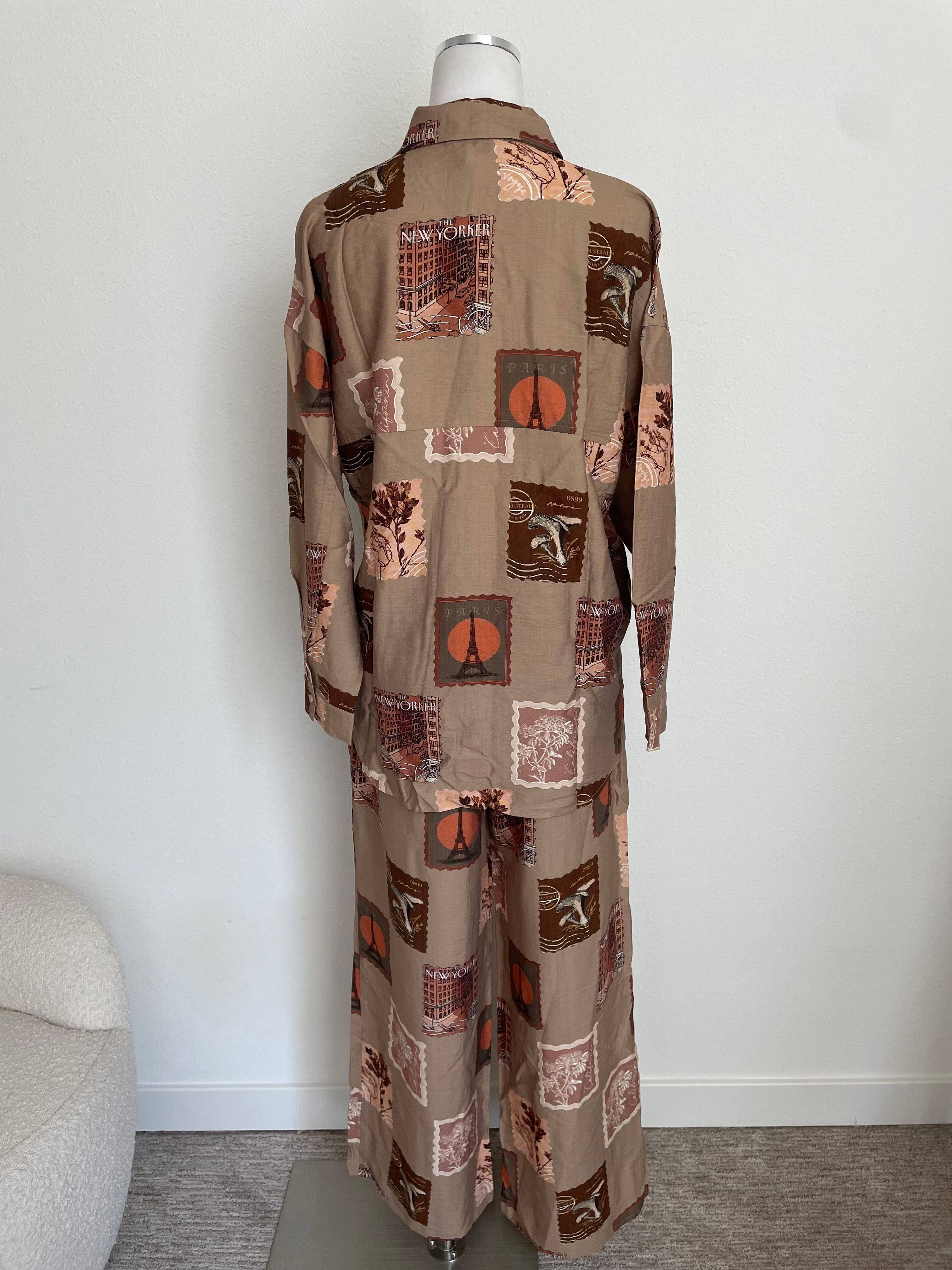 STAMP PRINT SHIRT AND PANT SET