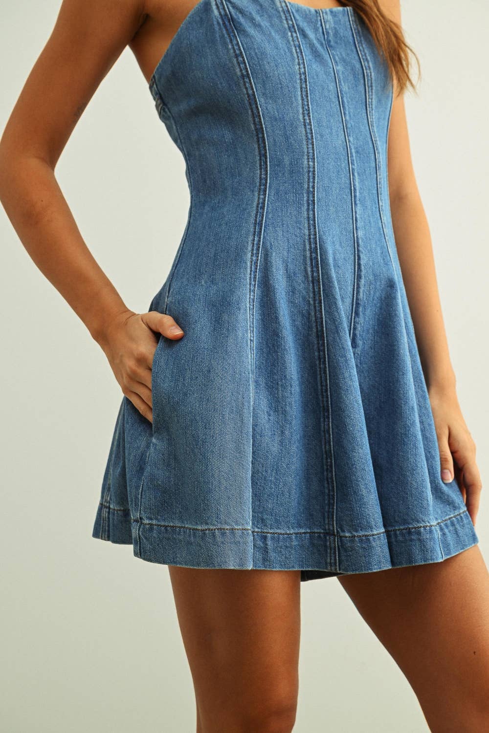 Paneled Denim Romper