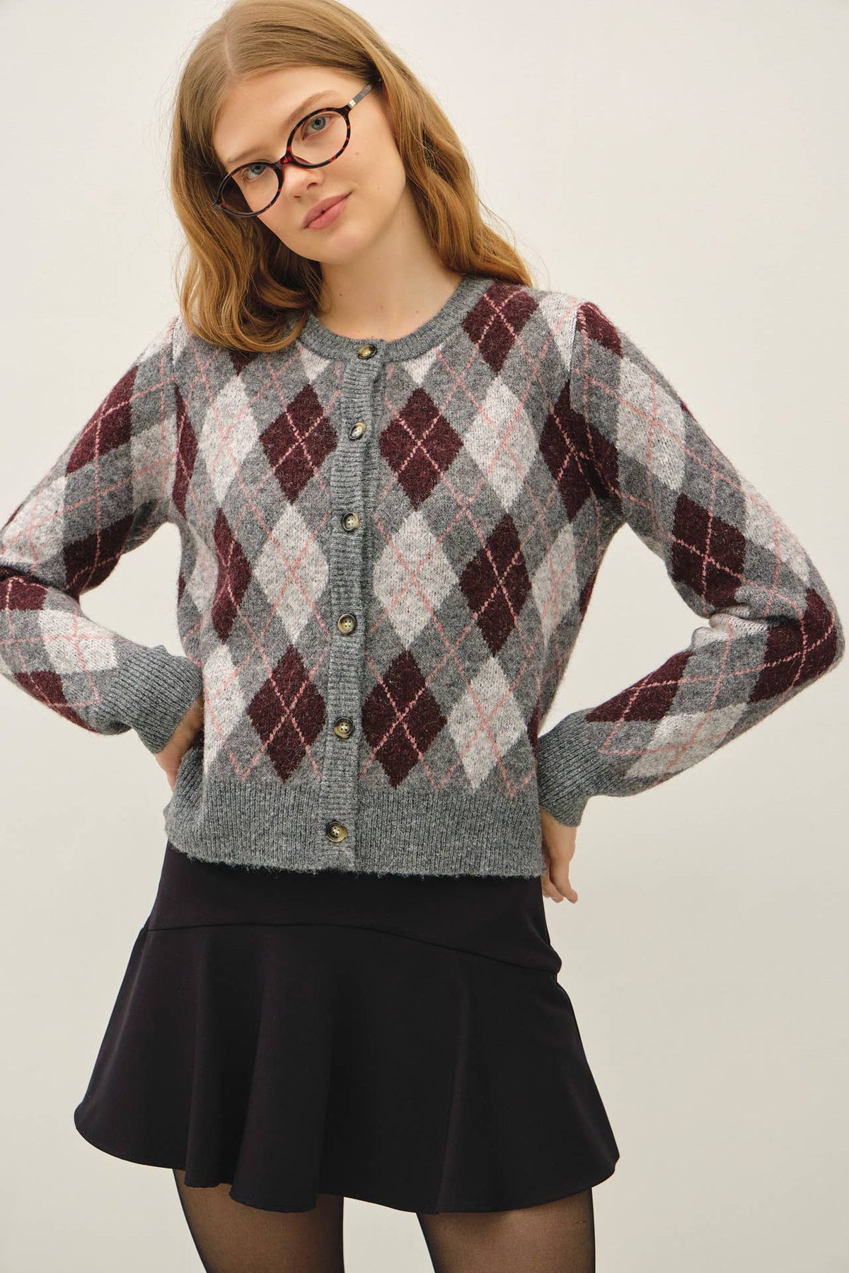 ARGYLE PATTERN SWEATER CARDIGAN