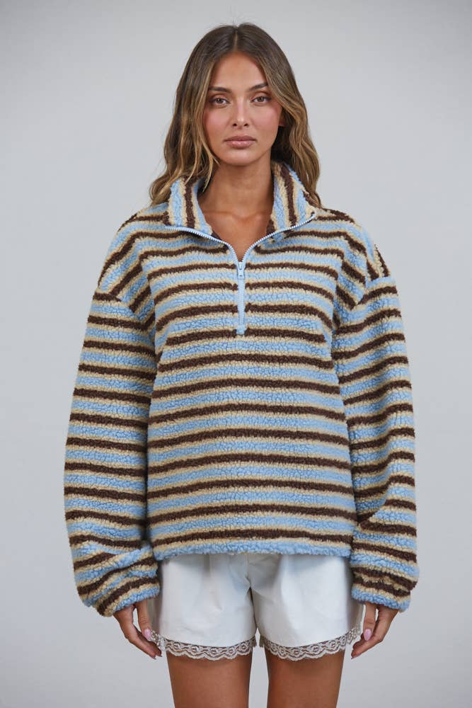 Sherpa Striped Half Zip Pullover