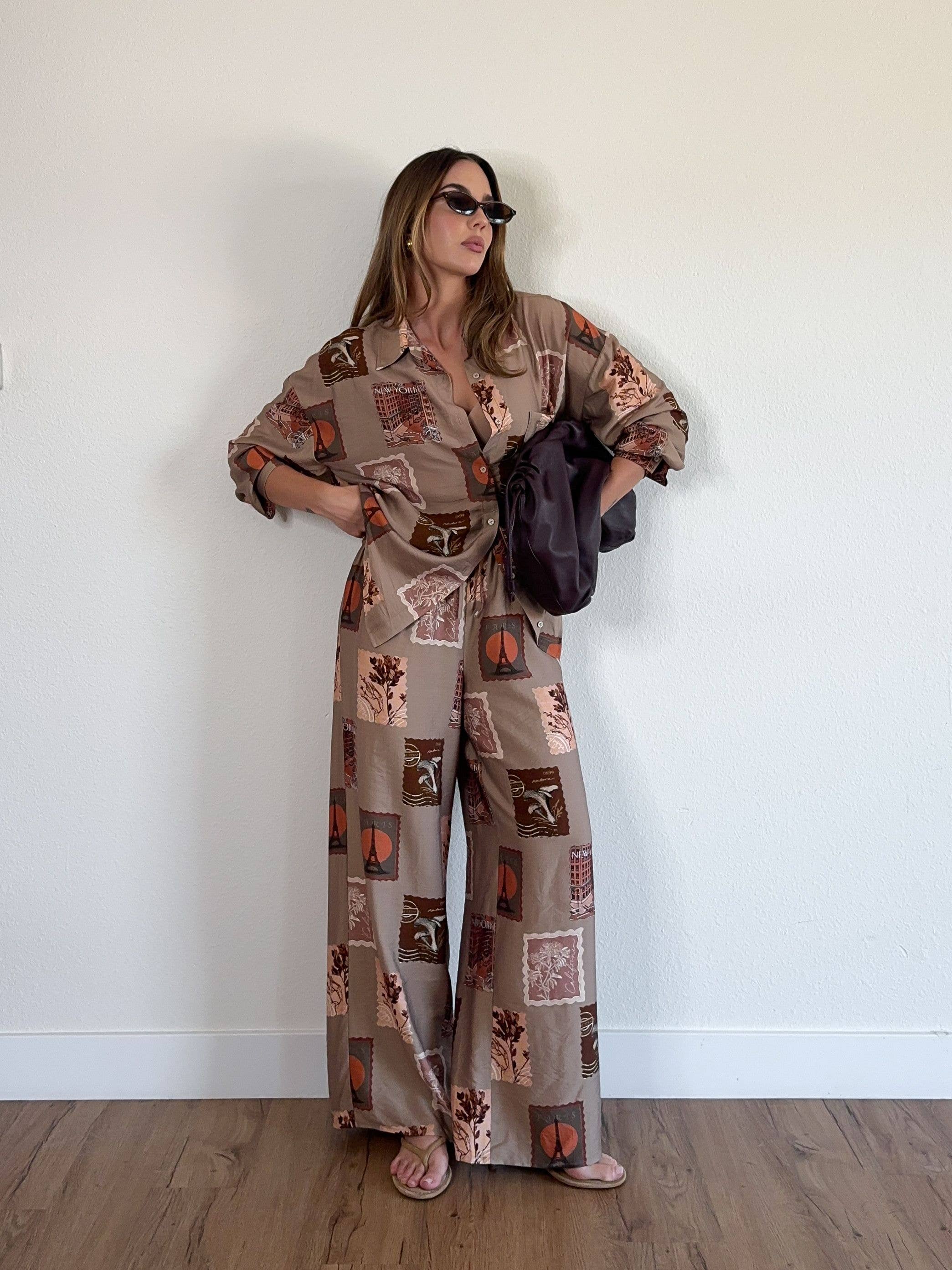 STAMP PRINT SHIRT AND PANT SET