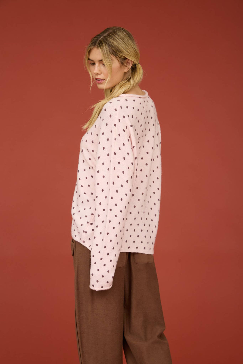 POLKA DOT BUTTON DOWN RAW EDGE KNIT CARDIGAN