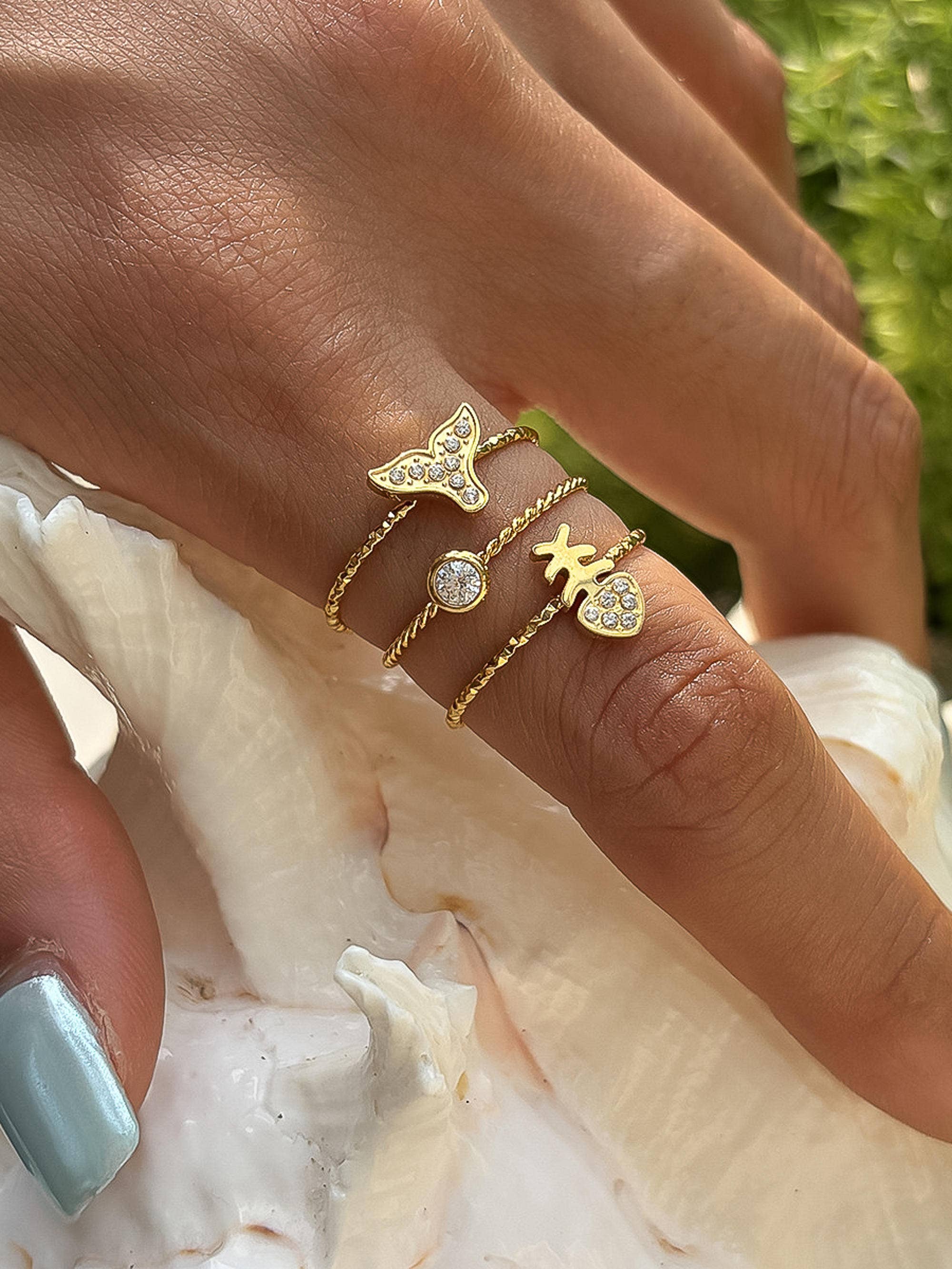 Islaire 18K Gold Non-Tarnish Sea Life Adjustable Ring Set