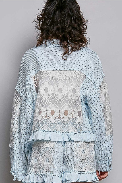 Blue Floral Lace Patchwork Jacket Top