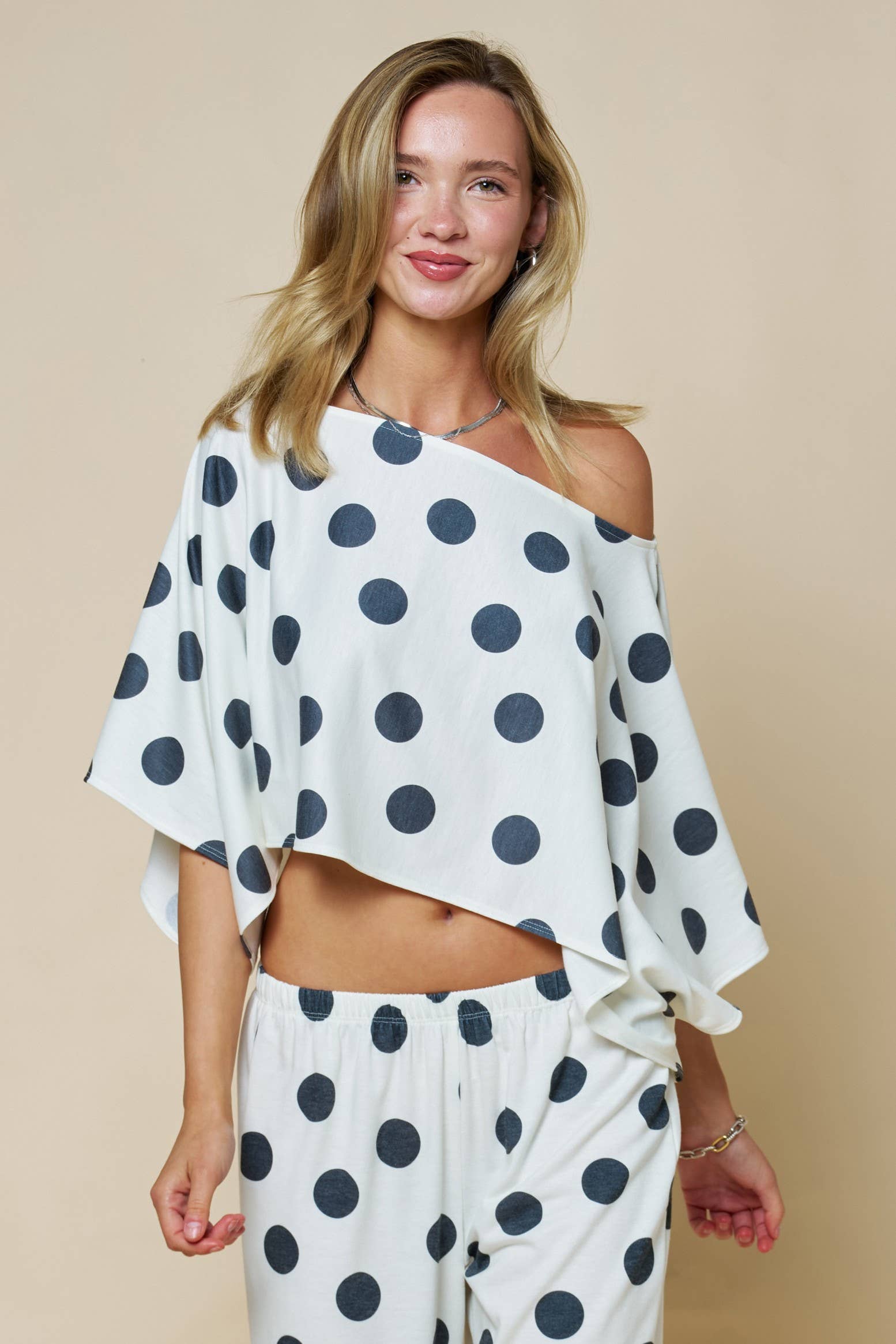 Off Shoulder Polka Dot Poncho