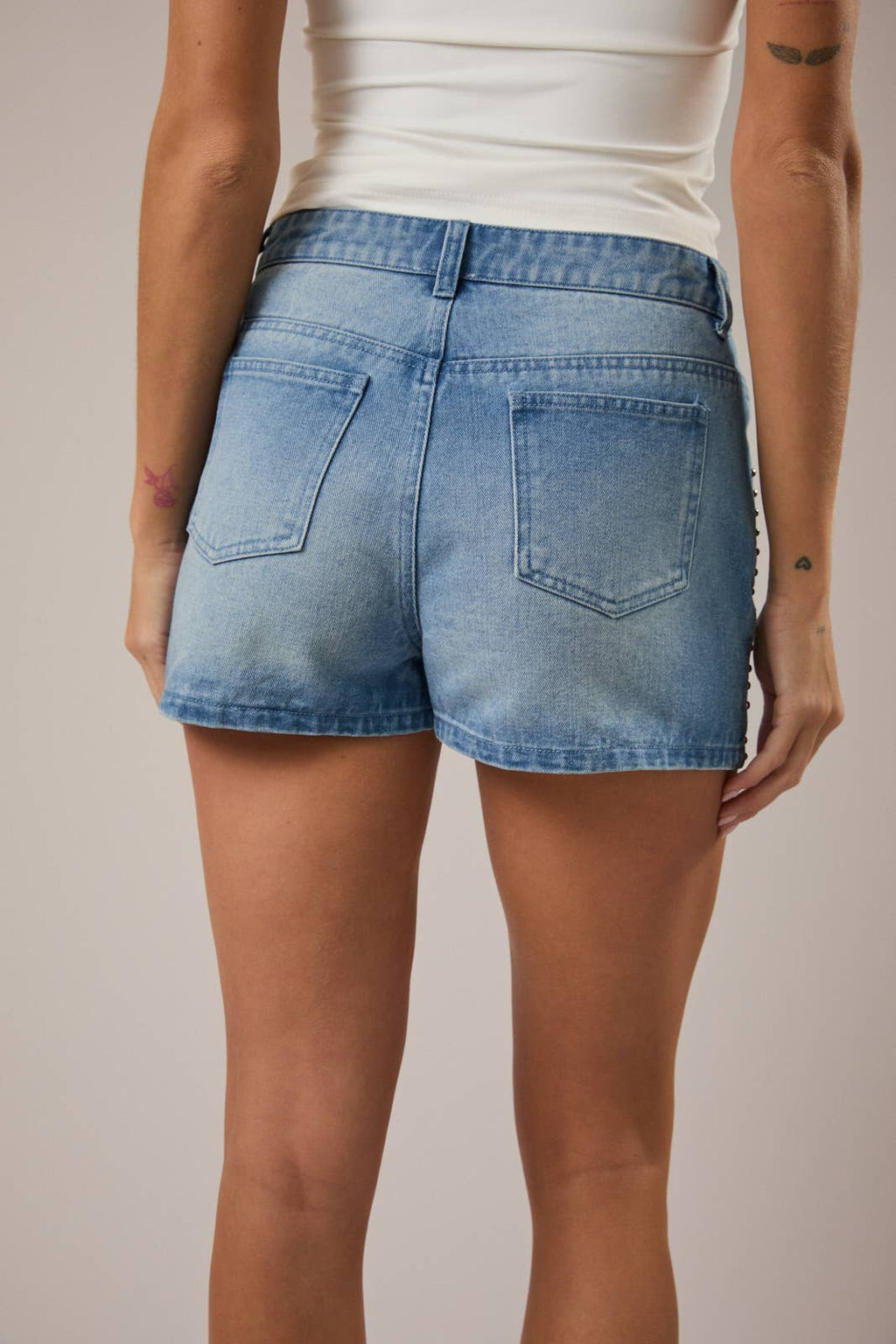 Low Rise Denim Beaded Skort
