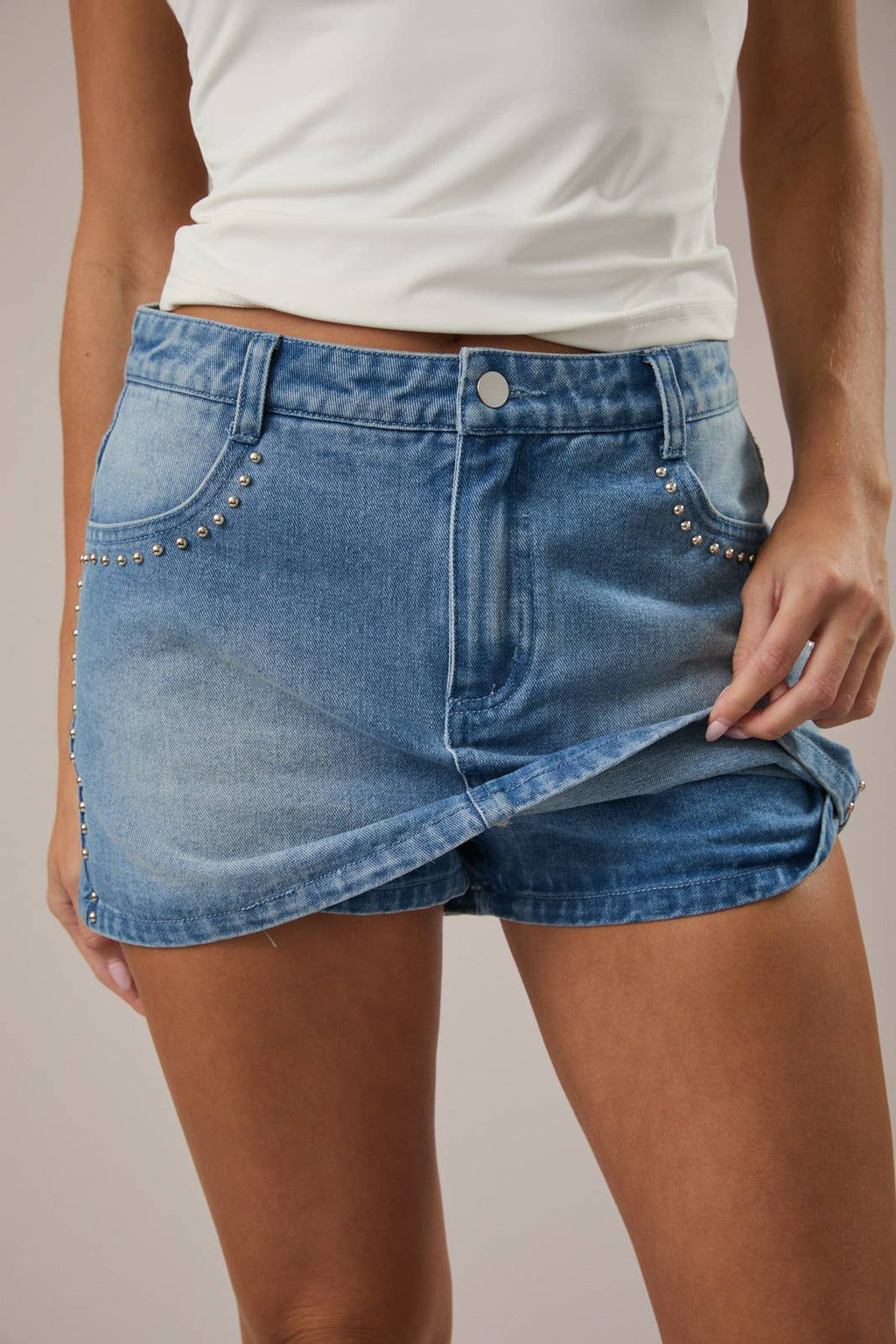 Low Rise Denim Beaded Skort