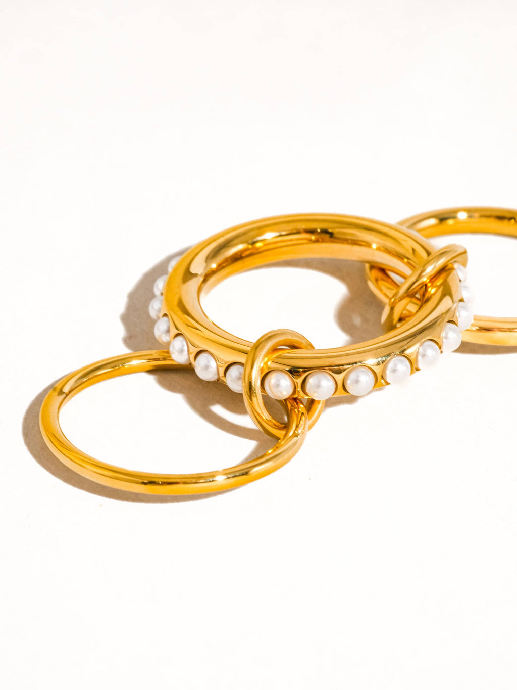 Danton 18K Gold Non-Tarnish Multi Stack Pearl Band Ring
