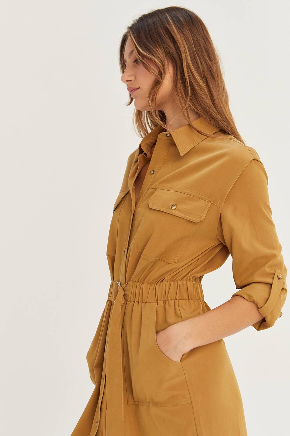 Kayla Button Up Utility Midi Dress
