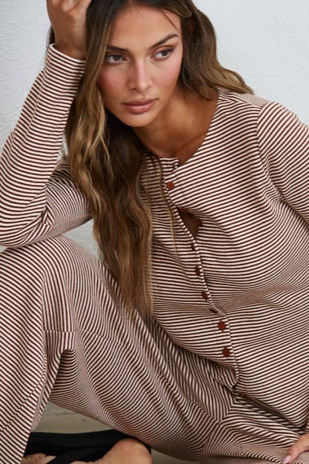 Lounge Striped Button Down Top & Pants Set