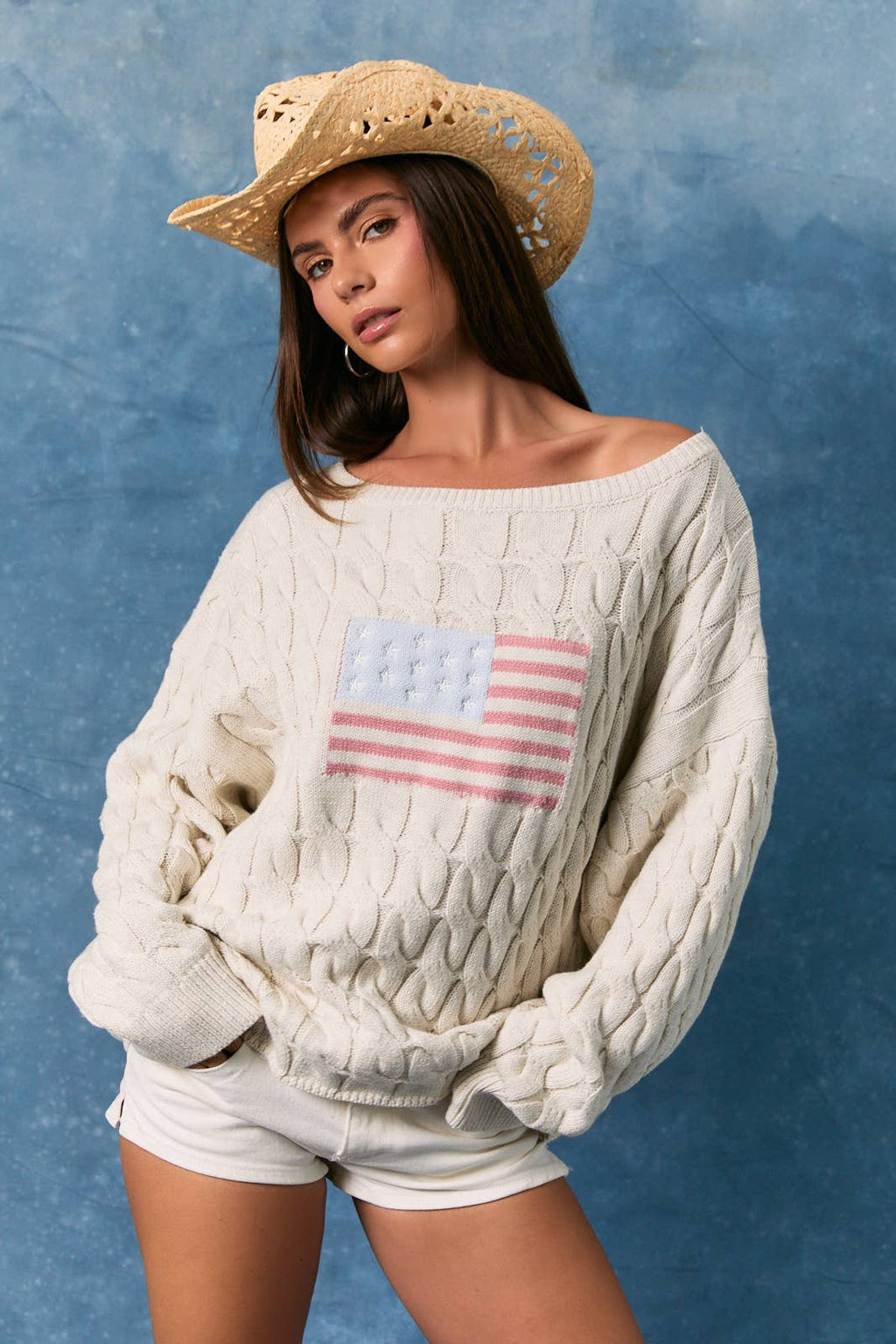 Boat Neck American Flag Sweater