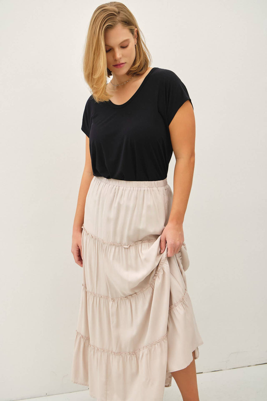 Plus Size Tiered Maxi Skirt