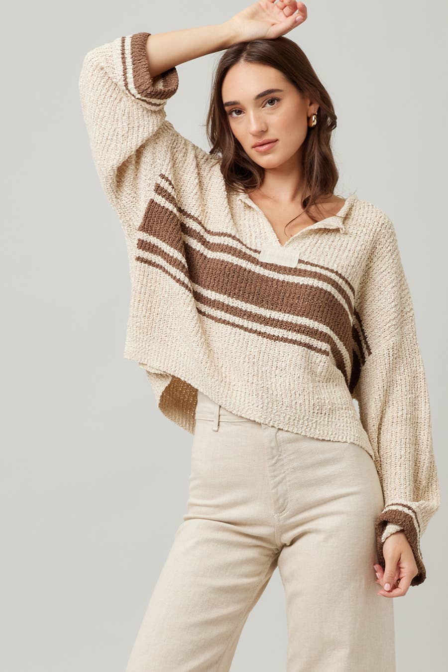 Patch Long Sleeve Stripe Sweater