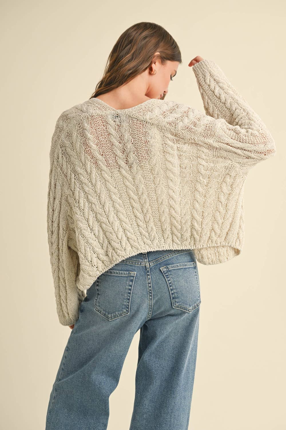Stone Lightweight Cable Knit Cardigan