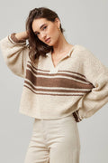 Patch Long Sleeve Stripe Sweater