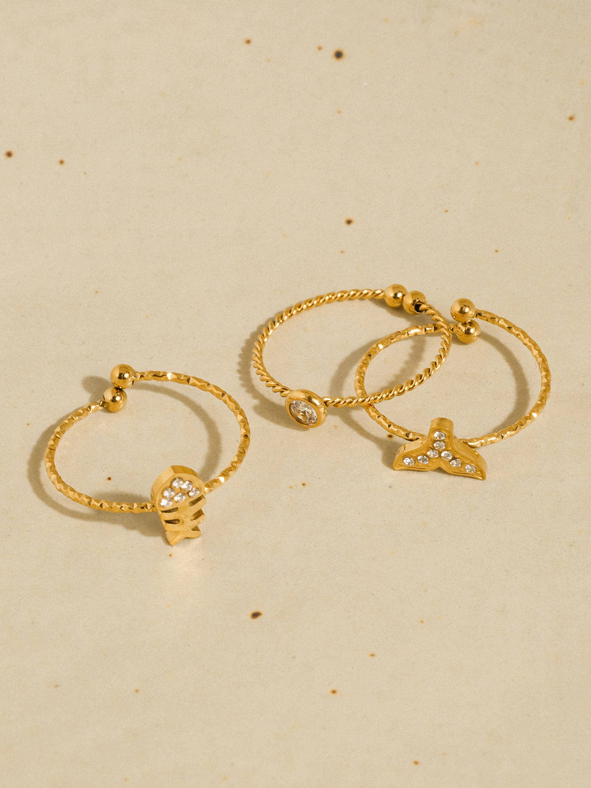 Islaire 18K Gold Non-Tarnish Sea Life Adjustable Ring Set