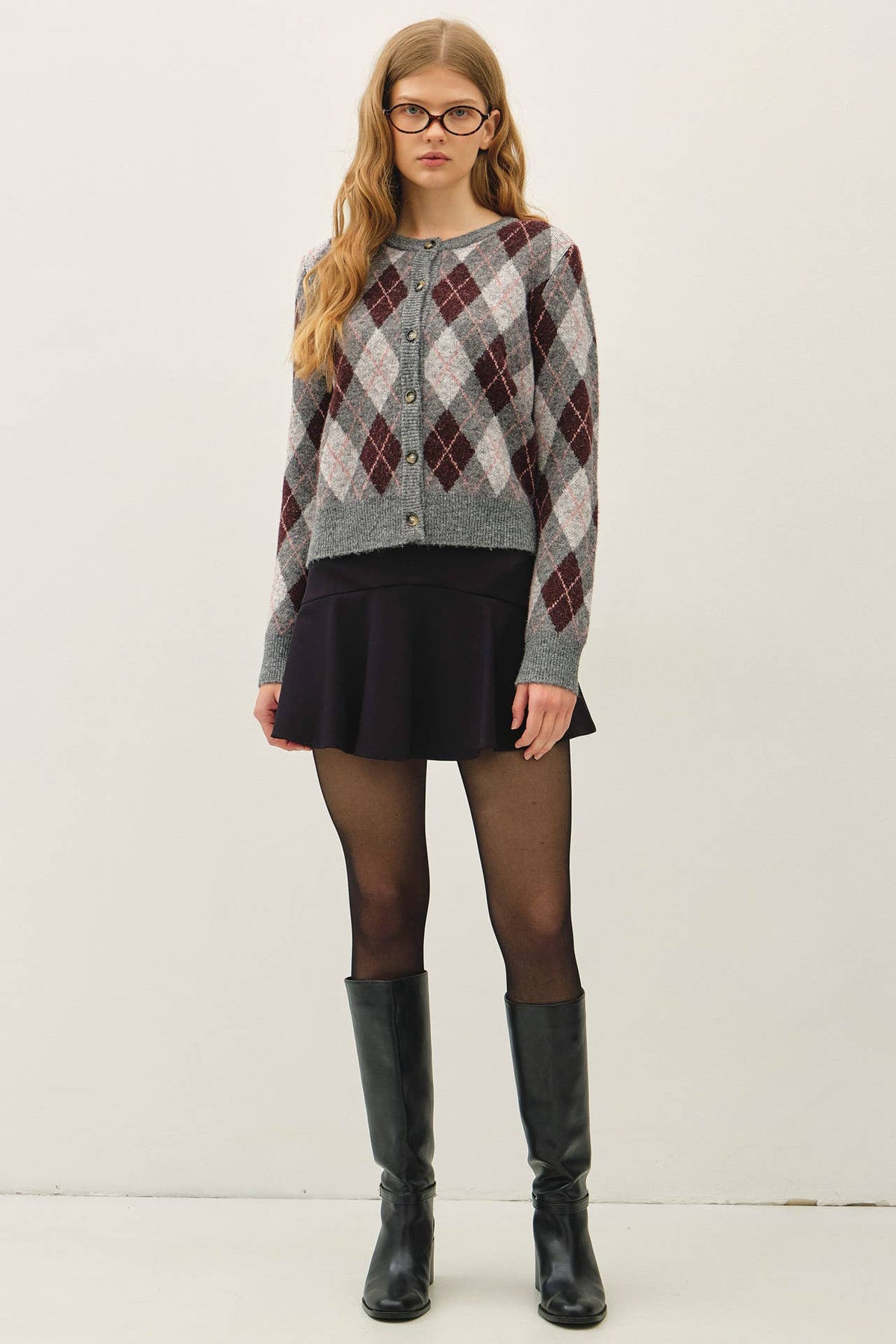 ARGYLE PATTERN SWEATER CARDIGAN