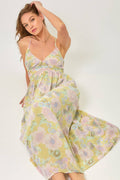 Floral Cross Back Pleating Dress