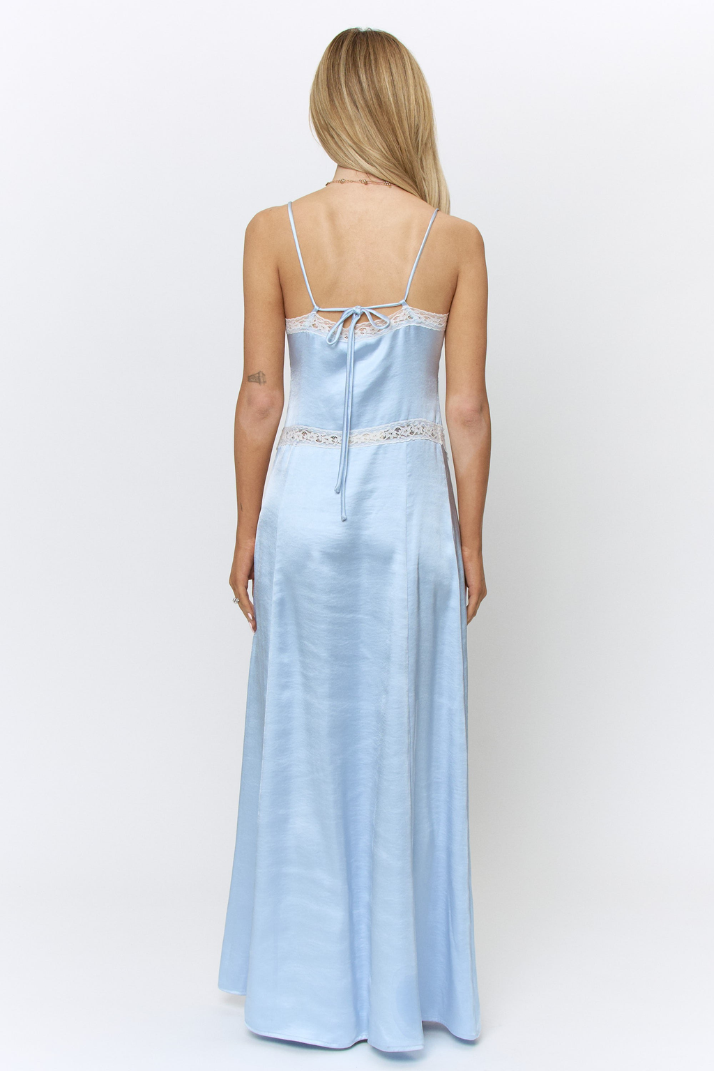 Lace Trim Satin Maxi Dress