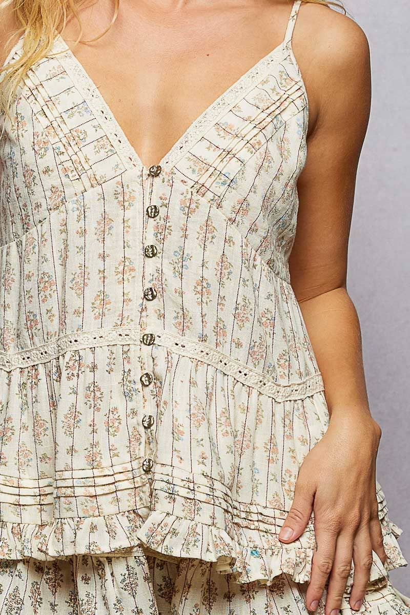 Floral Stripe V-Neck Button Down Top