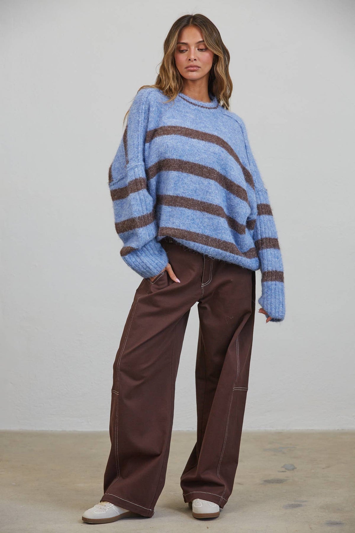 Fuzzy Boyfriend Fit Stripe Sweater