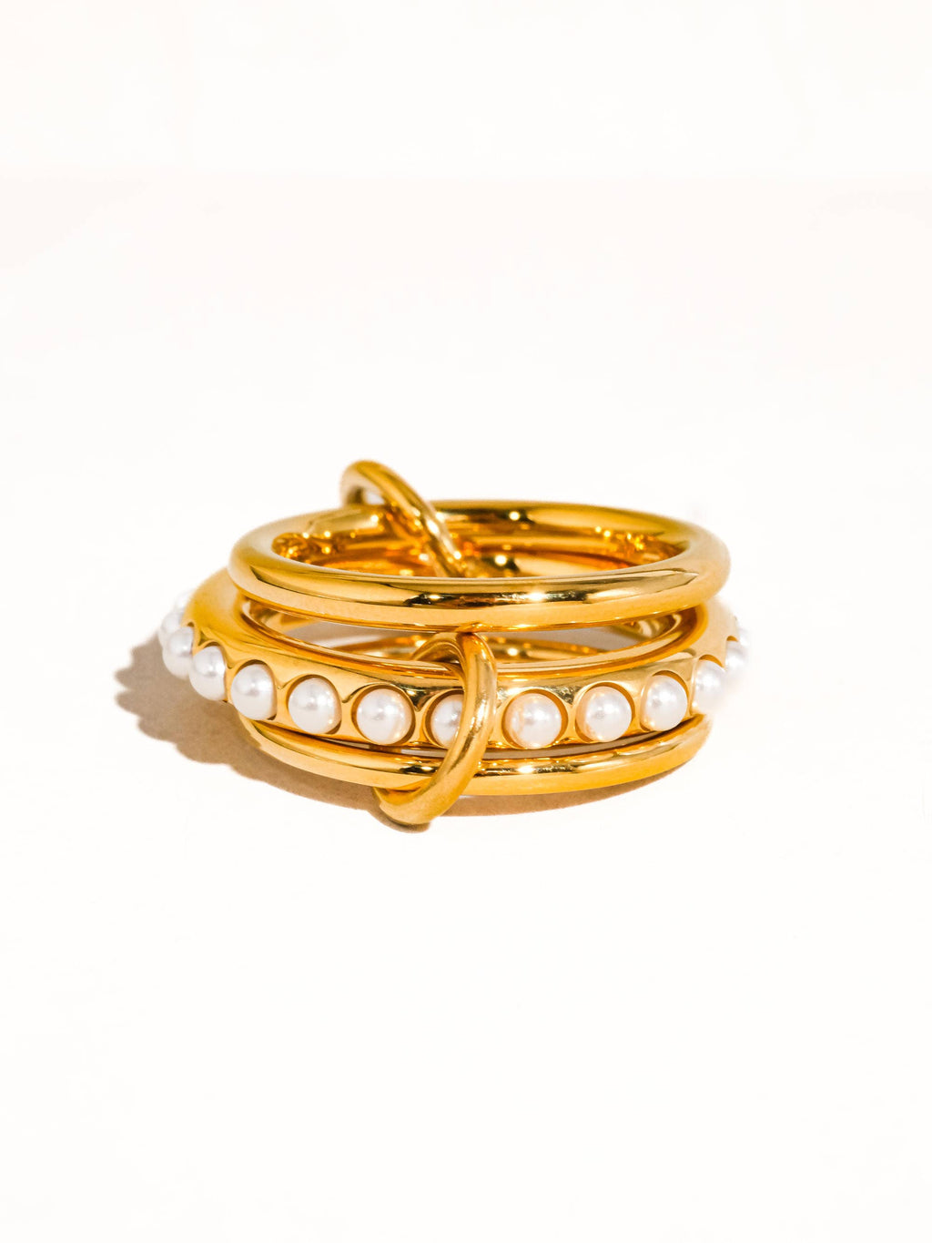 Danton 18K Gold Non-Tarnish Multi Stack Pearl Band Ring