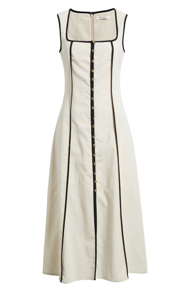 Contrast Piping Square Neck Button-Up Midi Dress
