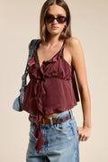 Silky Ruffle V Neck Cropped Camisole